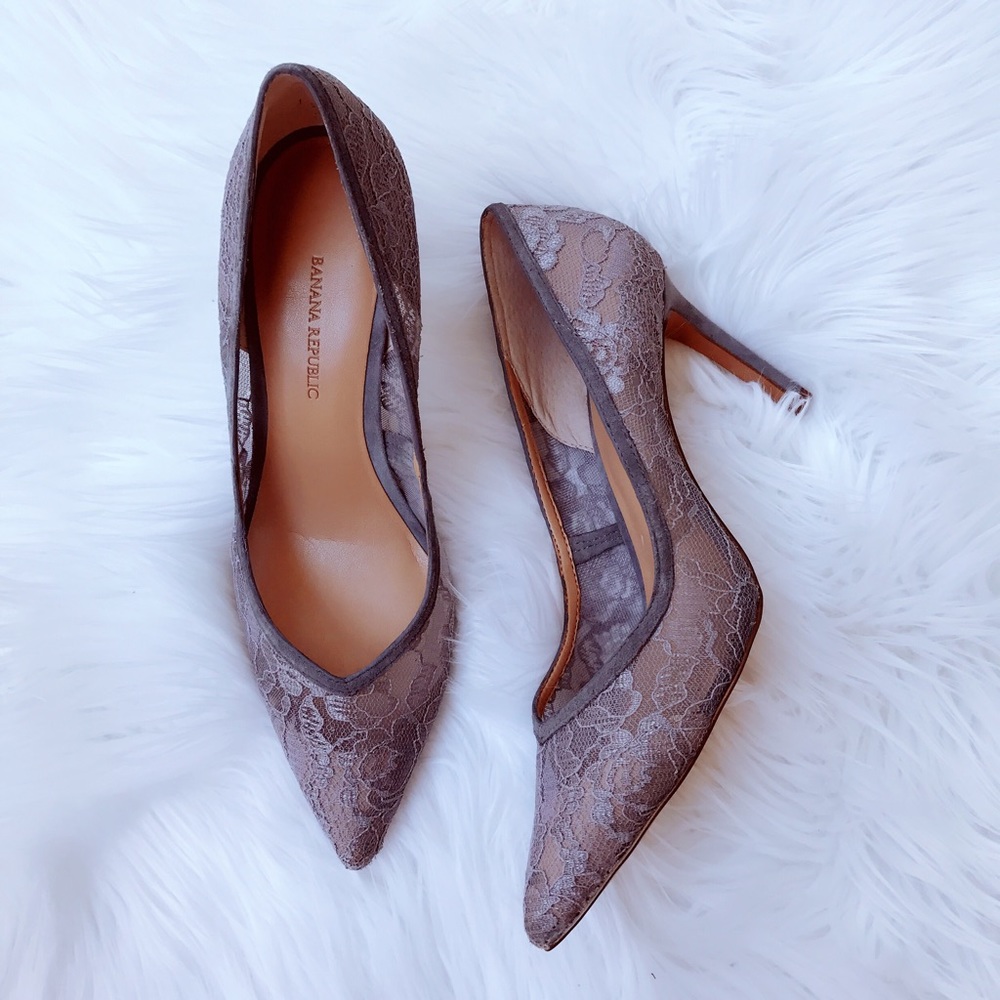 SOLD! Banana Republic Grey Lace Madison Heels